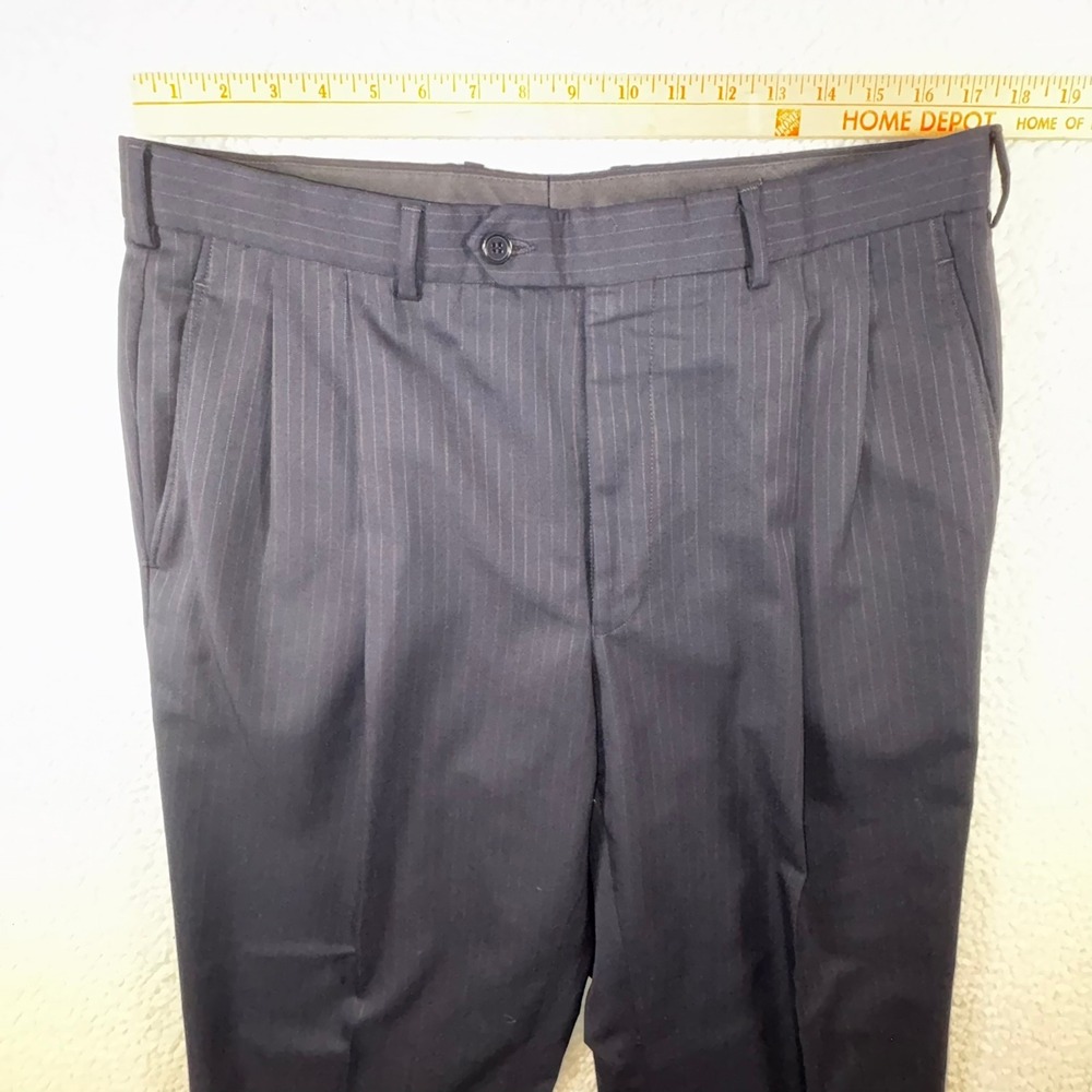 Brooks Brothers 1818 Madison Navy Pinstripe Wool Pleat/Cuff Dress Pants 37W - Picture 8 of 16